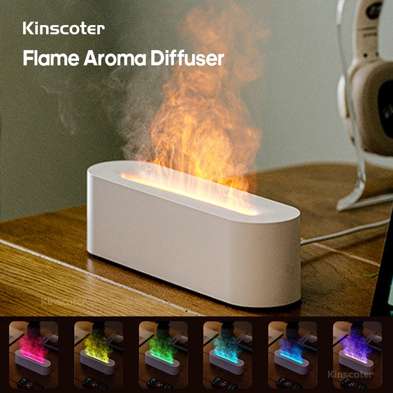 KINSCOTER Essential Oil Aroma Diffuser Flame Air Humidifier Ultrasonic Cool Mist Difusor with RGB Realistic Fire Night Light