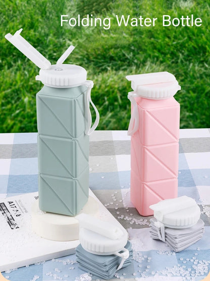 620ml Folding Silicone Water Bottle Sports Water Bottle Outdoor Travel Portable Water Cup Running Riding Camping Hiking