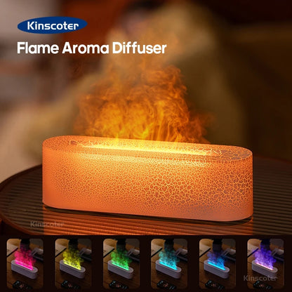 KINSCOTER Essential Oil Aroma Diffuser Flame Air Humidifier Ultrasonic Cool Mist Difusor with RGB Realistic Fire Night Light