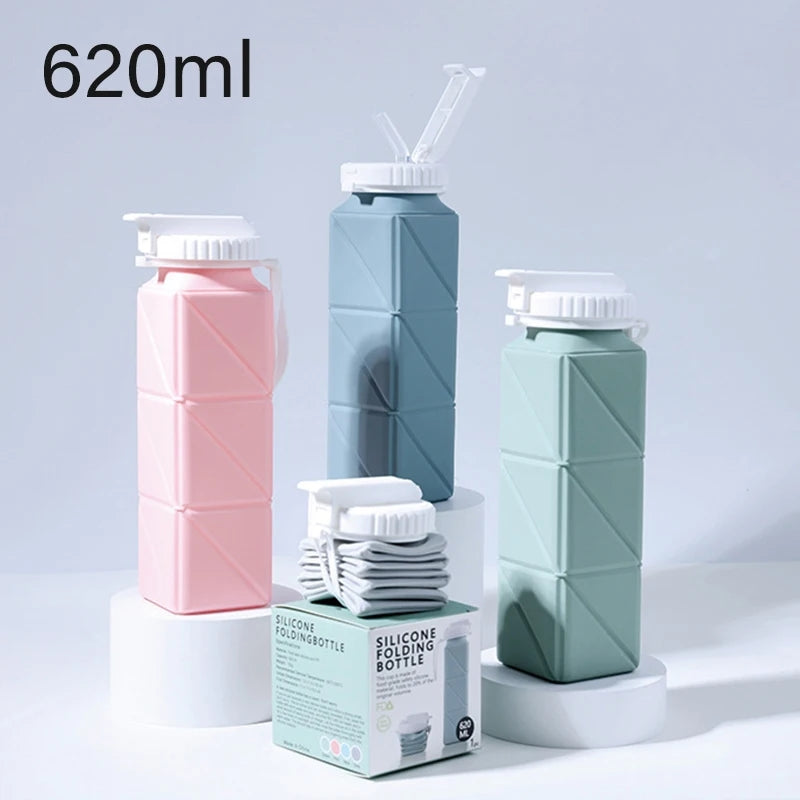 620ml Folding Silicone Water Bottle Sports Water Bottle Outdoor Travel Portable Water Cup Running Riding Camping Hiking